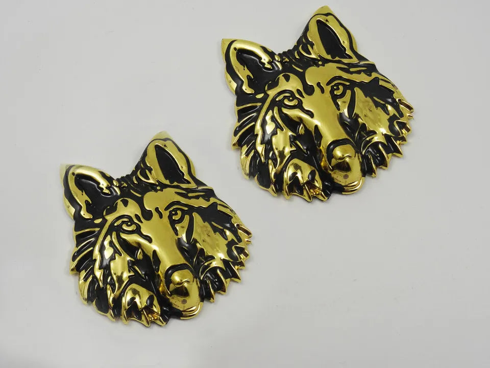 3D Wolf Metal Sticker Decal Gold (6.5x6 cm)